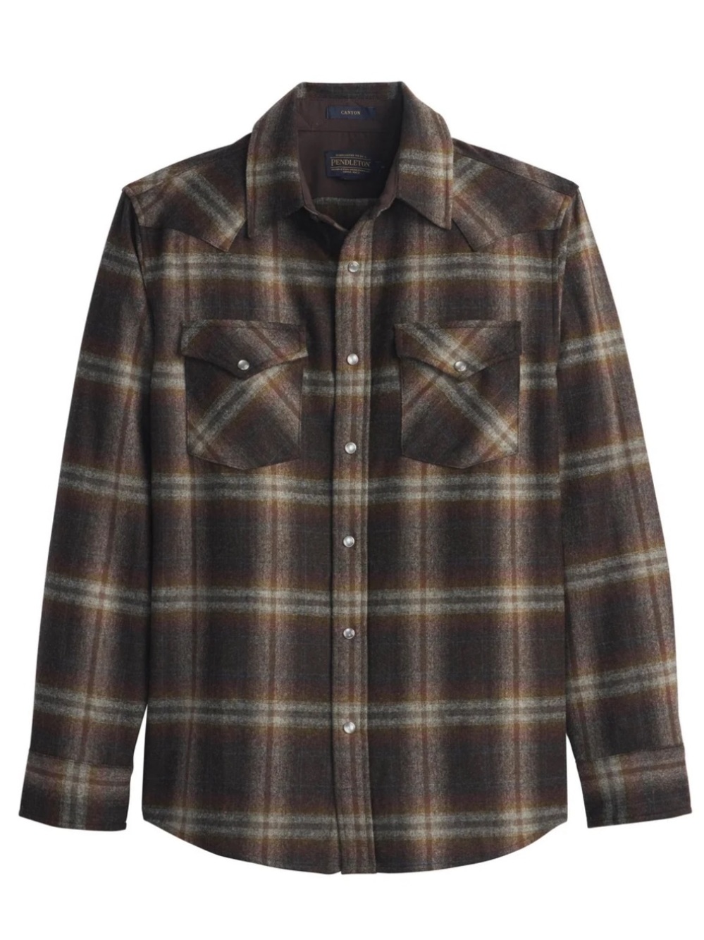 Pendleton Canyon Plaid Wool Shirt Jacket in Brown and Gray Men’s Size L